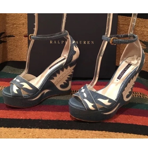 RALPH LAUREN COLLECTION Western Southwestern Style Lizard Skin Leather Wedges - Picture 9 of 12
